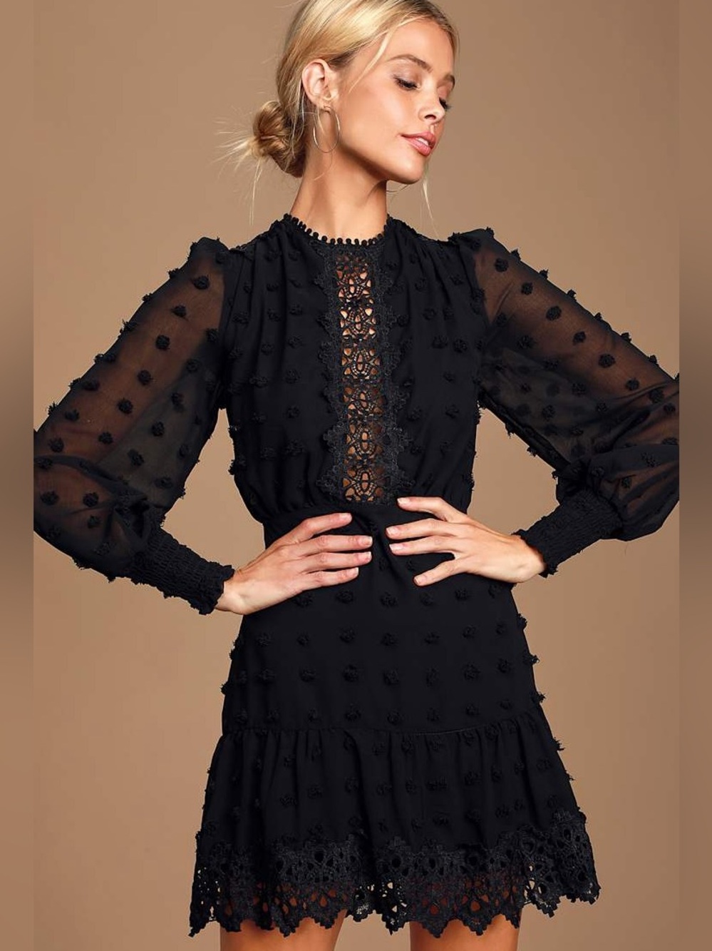 Lust or Love Black Embroidered Lace Long Sleeve Dress NEW!